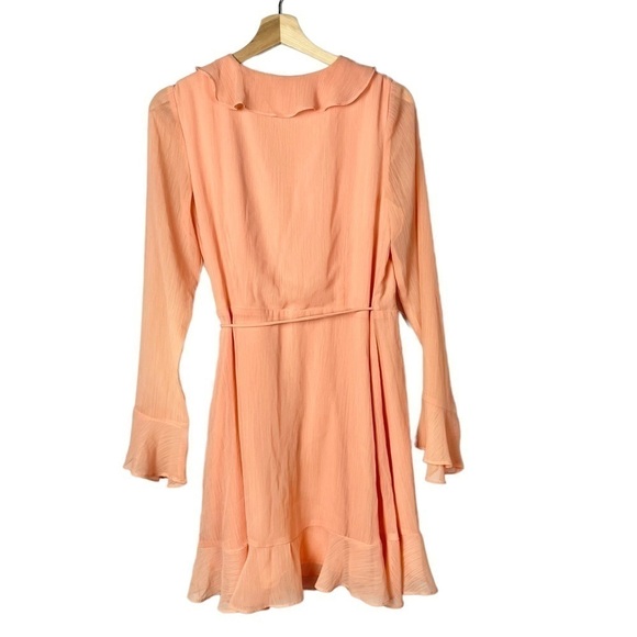 WAYF Blush Pink Gabby Long Sleeve Ruffle Wrap Mini Dress M - Picture 3 of 6
